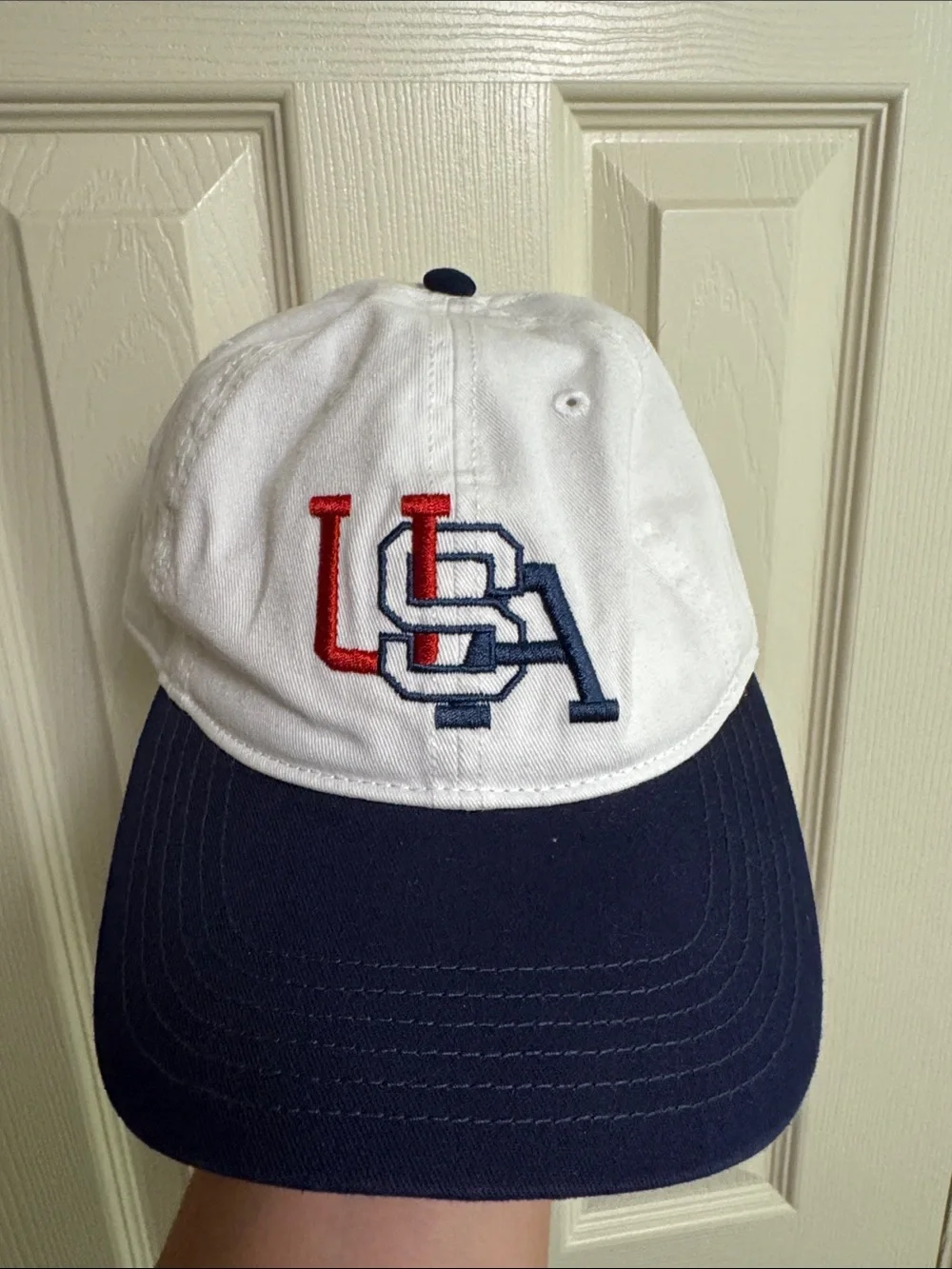 Classic Two-Tone USA Baseball Cap - White/Navy